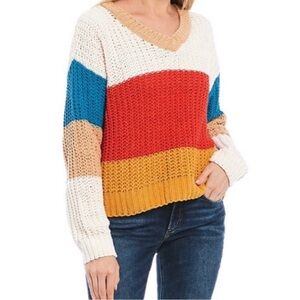 Takara Long Sleeve Color Block Striped Sweater